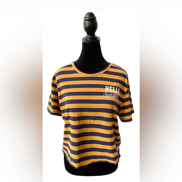 Rebellious One: Navy Blue and Mustard Yellow Crop Top - Picture 1 of 16